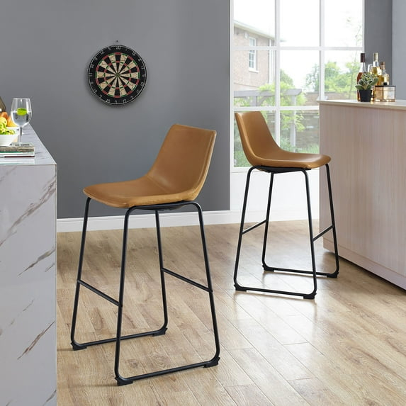 Worthington Faux Leather Whiskey Brown Bar Stools by River Street Designs, Set of 2