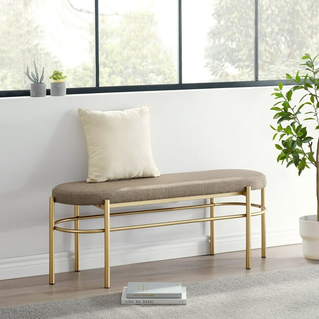 Walker Edison Glam Cushioned Bench, Taupe / Gold