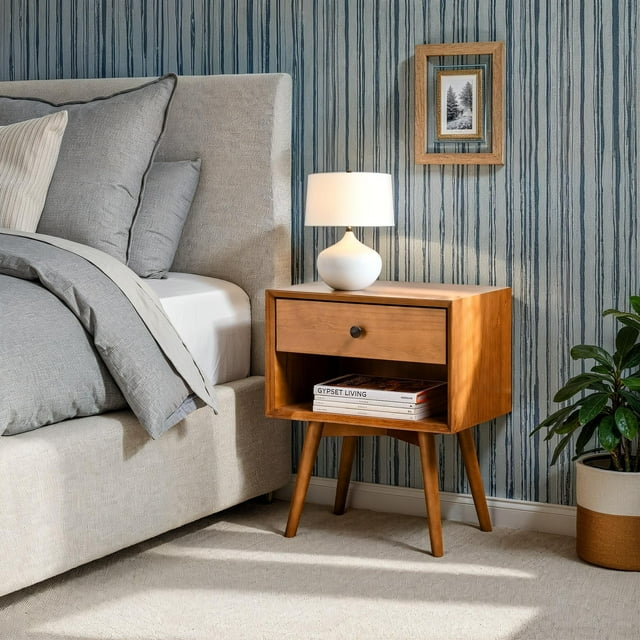 Walker Edison Mid Century Caramel Solid Wood Nightstand