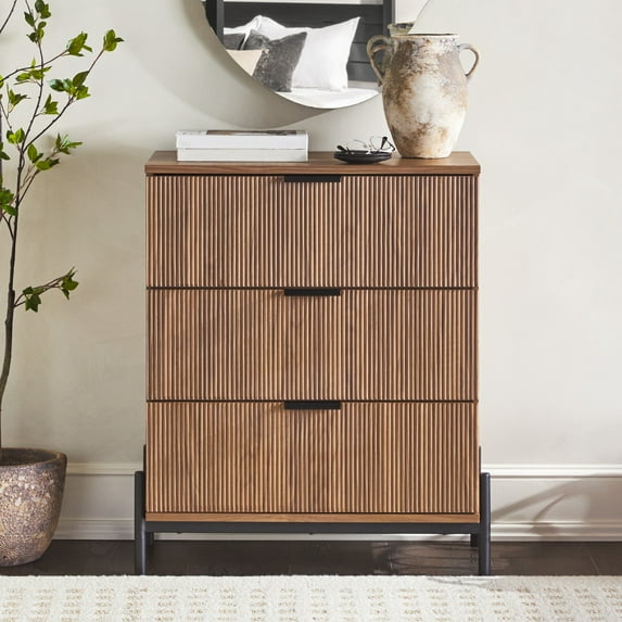 Walker Edison Mid-Century 3-Drawer Chest with Reeded Drawer Fronts, Mocha