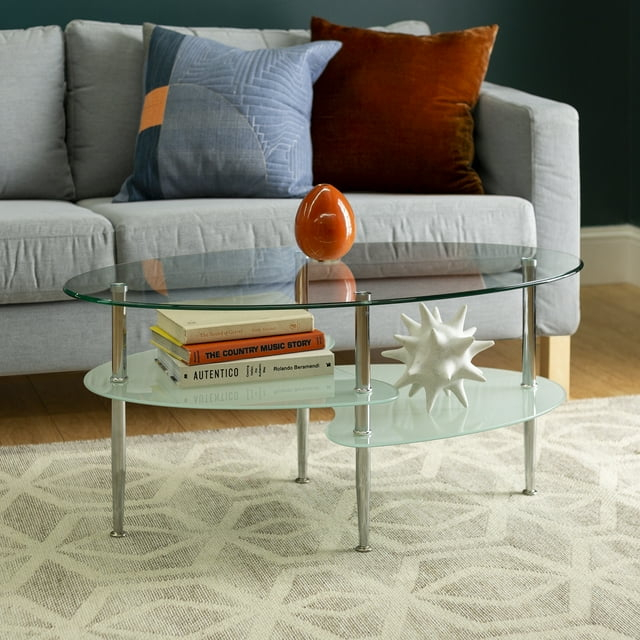 Walker Edison Mid-Century Modern Oval Glass Coffee Table