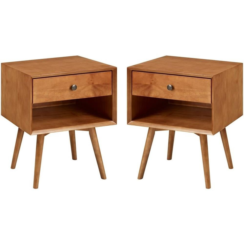 Walker Edison Mid-Century Nightstand, Set of 2, Caramel