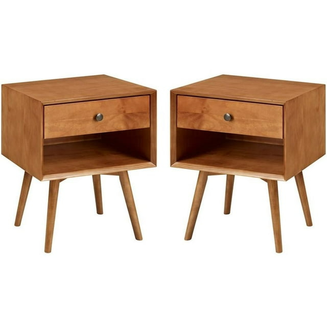 Walker Edison Mid-Century Nightstand, Set of 2, Caramel