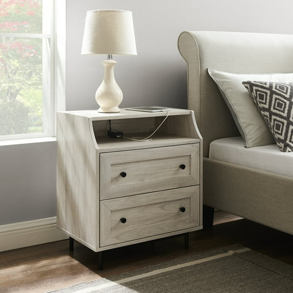 Walker Edison Modern 2 Drawer Nightstand with USB Port, Birch