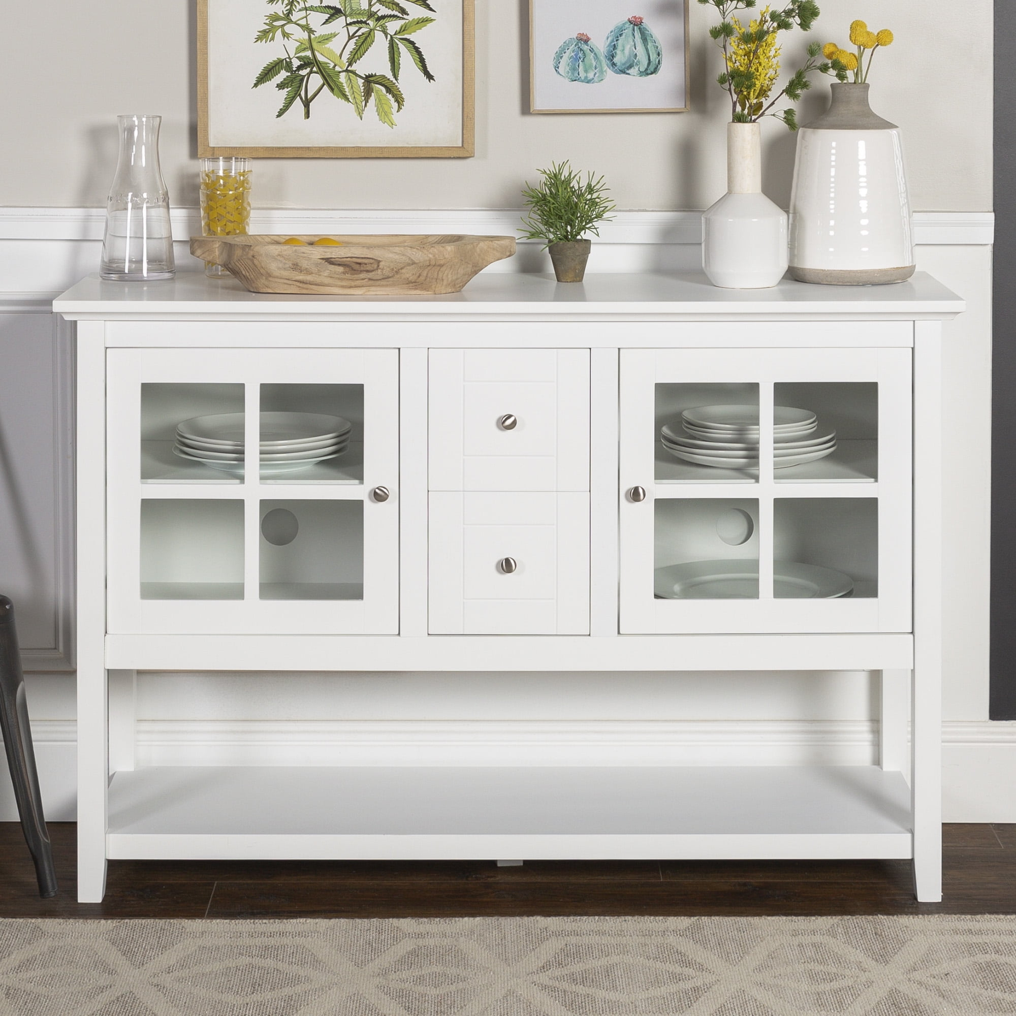 Walker Edison 52" Wood Console Table Buffet TV Stand for TV's up to 55" - White