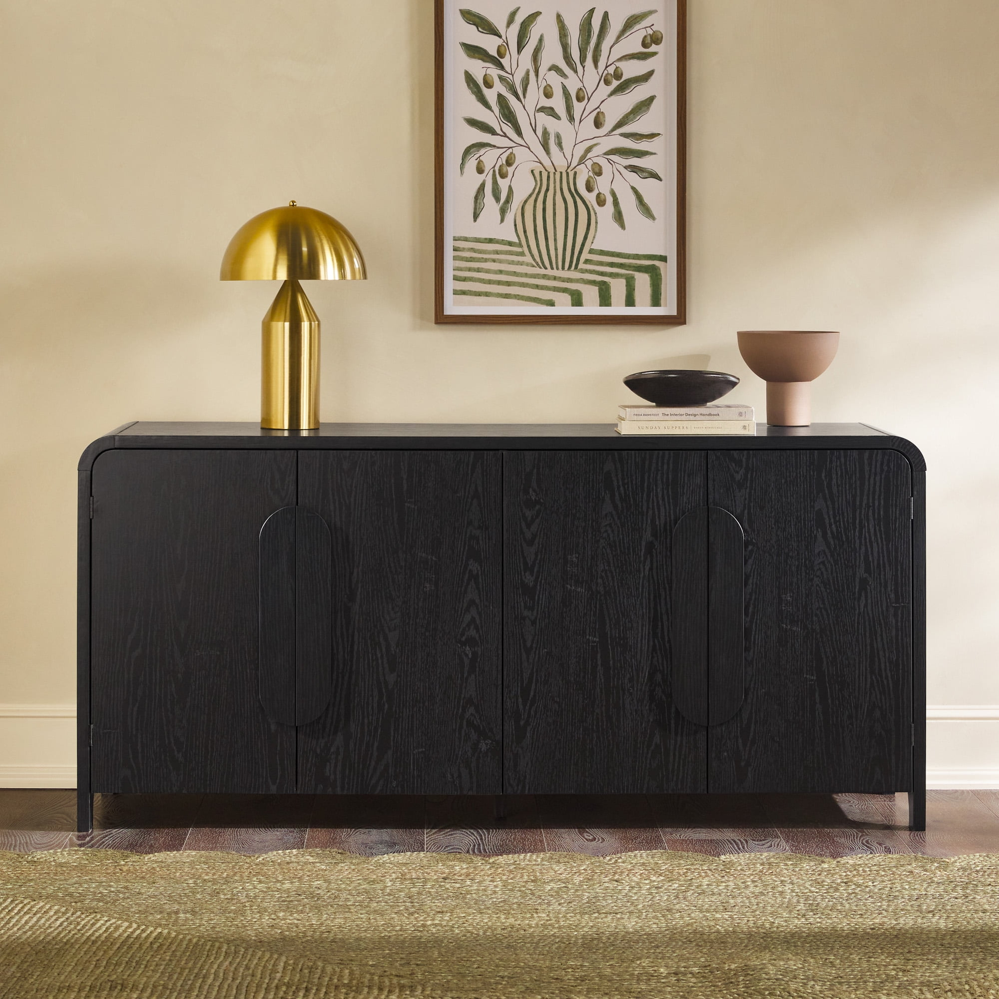 Walker Edison Modern 64" Sideboard with Rounded Edges, Black