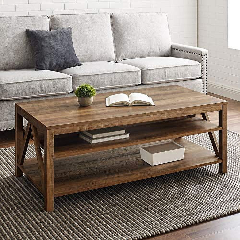 48" A-Frame 2-Storage Shelves Coffee Table in Rustic Oak