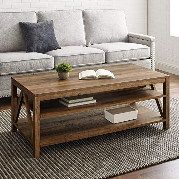 48" A-Frame 2-Storage Shelves Coffee Table in Rustic Oak