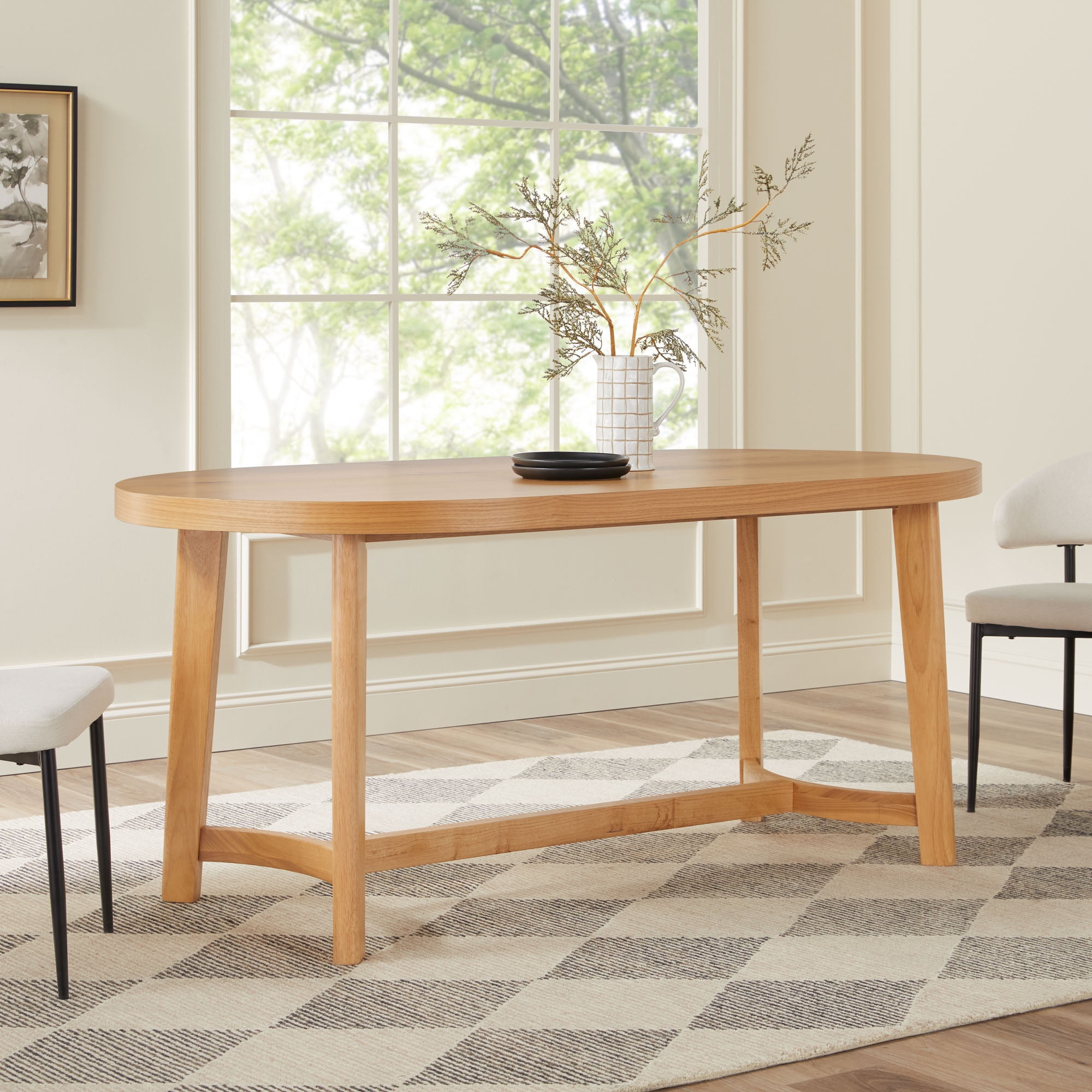 Walker Edison Modern Farmhouse Rustic Solid Oak Wood Oval Dining Table for 6 - White Oak