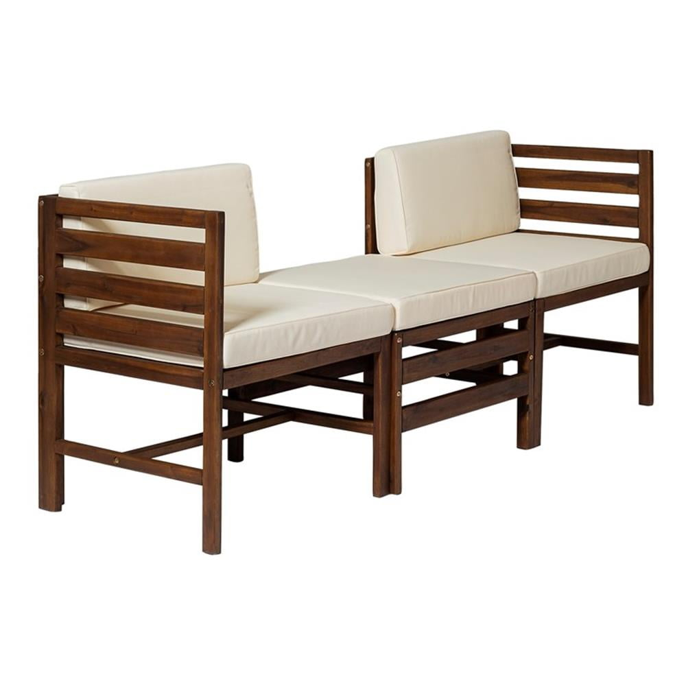 Walker Edison Modular Outdoor Acacia L/R Chairs + Ottoman - Dark Brown