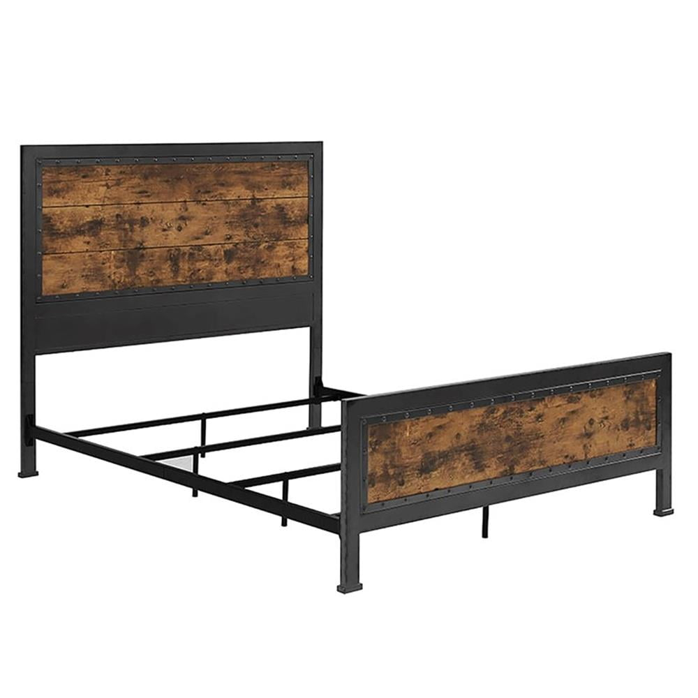 Walker Edison Queen Size Industrial Wood and Metal Bed - Brown