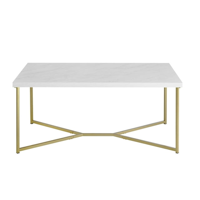 Walker Edison Y-Leg White Faux Marble and Gold Coffee Table