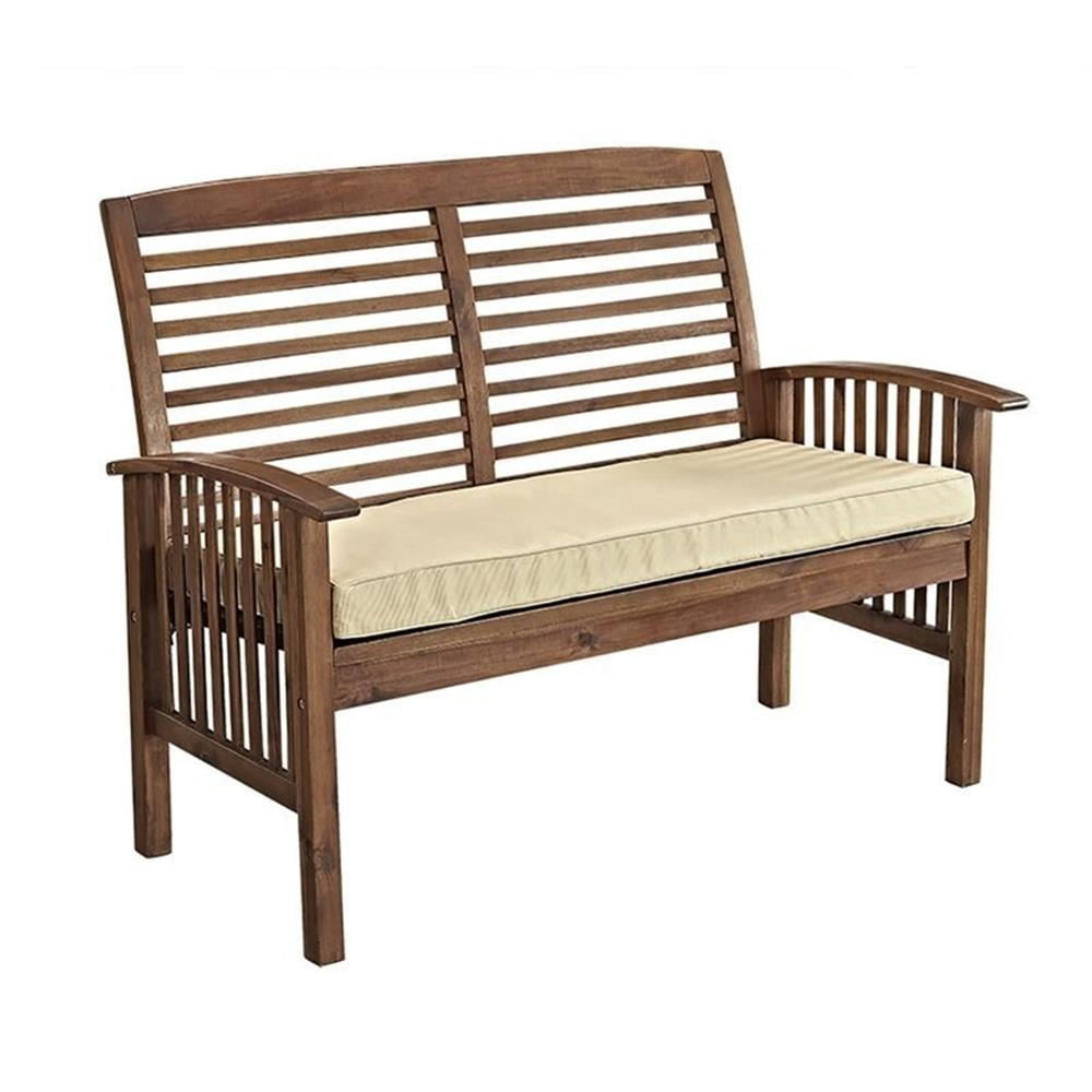 Walker Edison Rendezvous Modern Solid Acacia Wood Patio Loveseat with Cushions, 47 Inch, Dark Brown