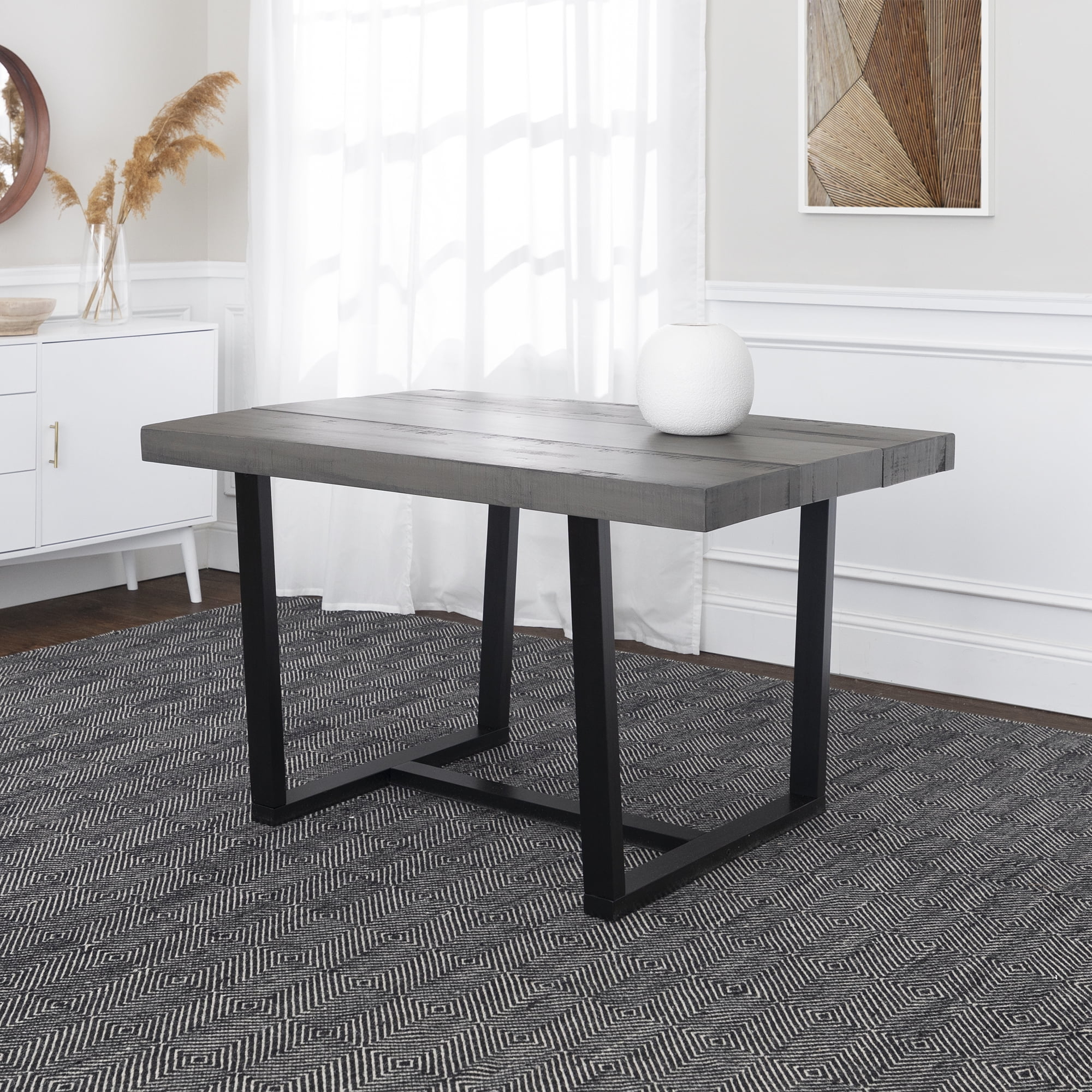 Walker Edison Durango 52" Solid Pine Wood Dining Table in Gray/Black