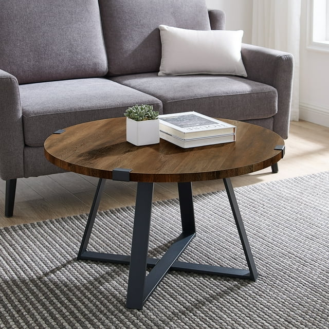 Walker Edison Slate Wrap Leg Coffee Table, Rustic Oak