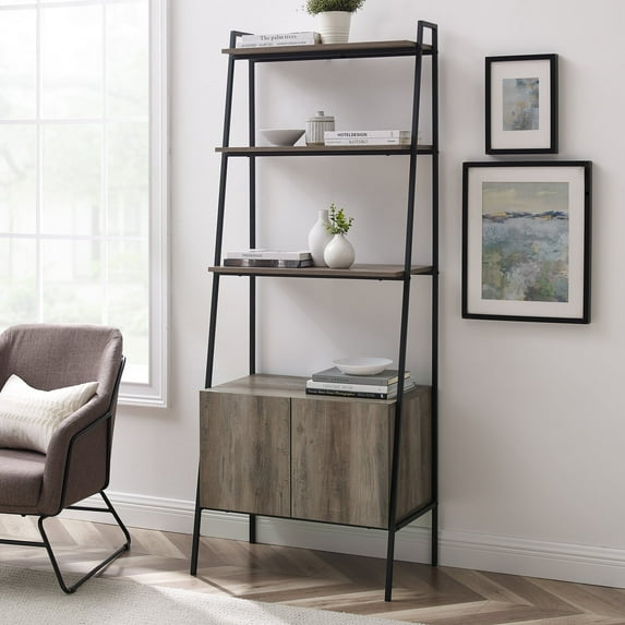 Walker Edison Urban Industrial 4-Shelf Ladder Bookcase, Grey Wash