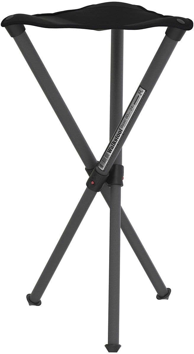 Walkstool - Basic Model - Black Color - 3 Legged Folding Stool in Aluminium - Height 24" - Maximum Load 330 to 385 Lbs - Made in Sweden