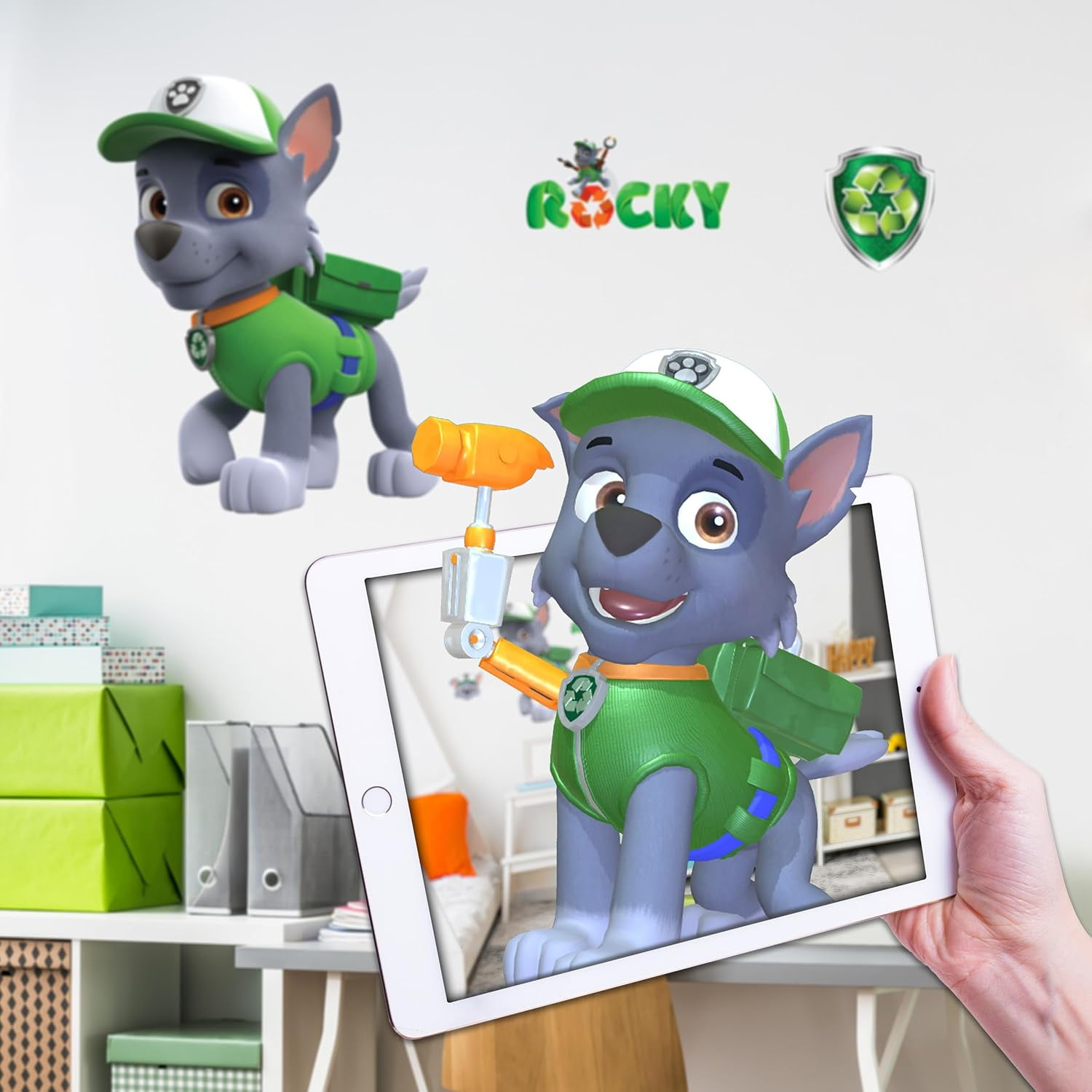 Wall Palz Nickelodeon Paw Patrol Wall Decal - 19" Rocky Vinyl Wall Stickers for Bedroom with 3D Augmented Reality Interaction - Paw Patrol Wall Décor