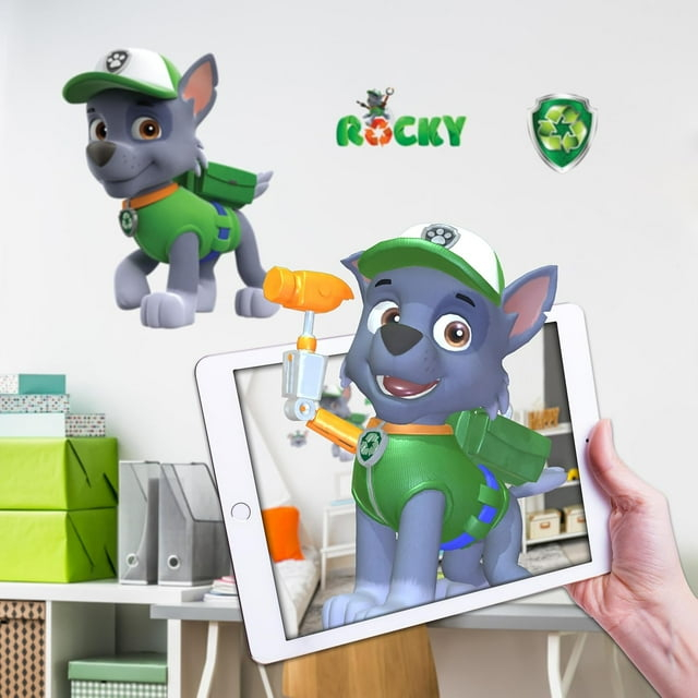 Wall Palz Nickelodeon Paw Patrol Wall Decal - 19" Rocky Vinyl Wall Stickers for Bedroom with 3D Augmented Reality Interaction - Paw Patrol Wall Décor