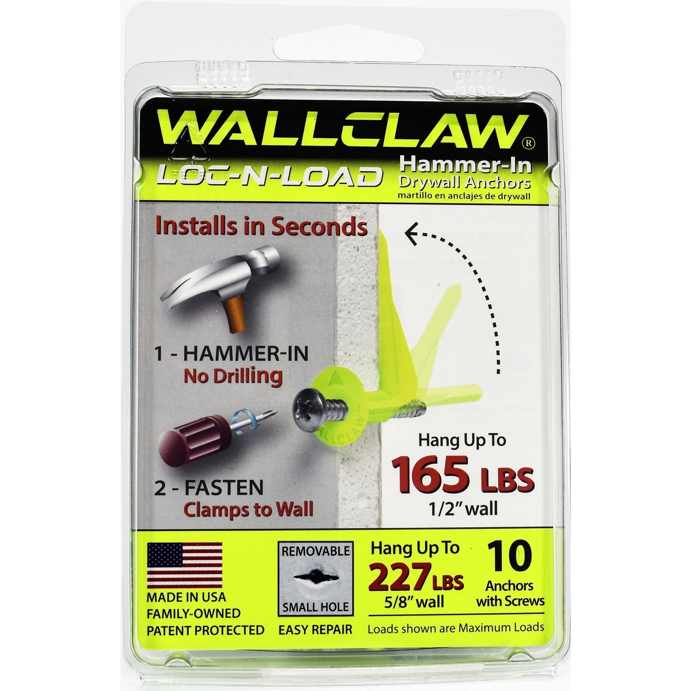 WallClaw LOC-N-LOAD Hammer-In Drywall Anchors - 10 PACK
