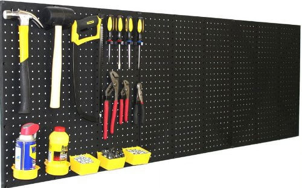 WallPeg Plastic Pegboard Panels, 96" Wide Garage Tool Pegboard, Black