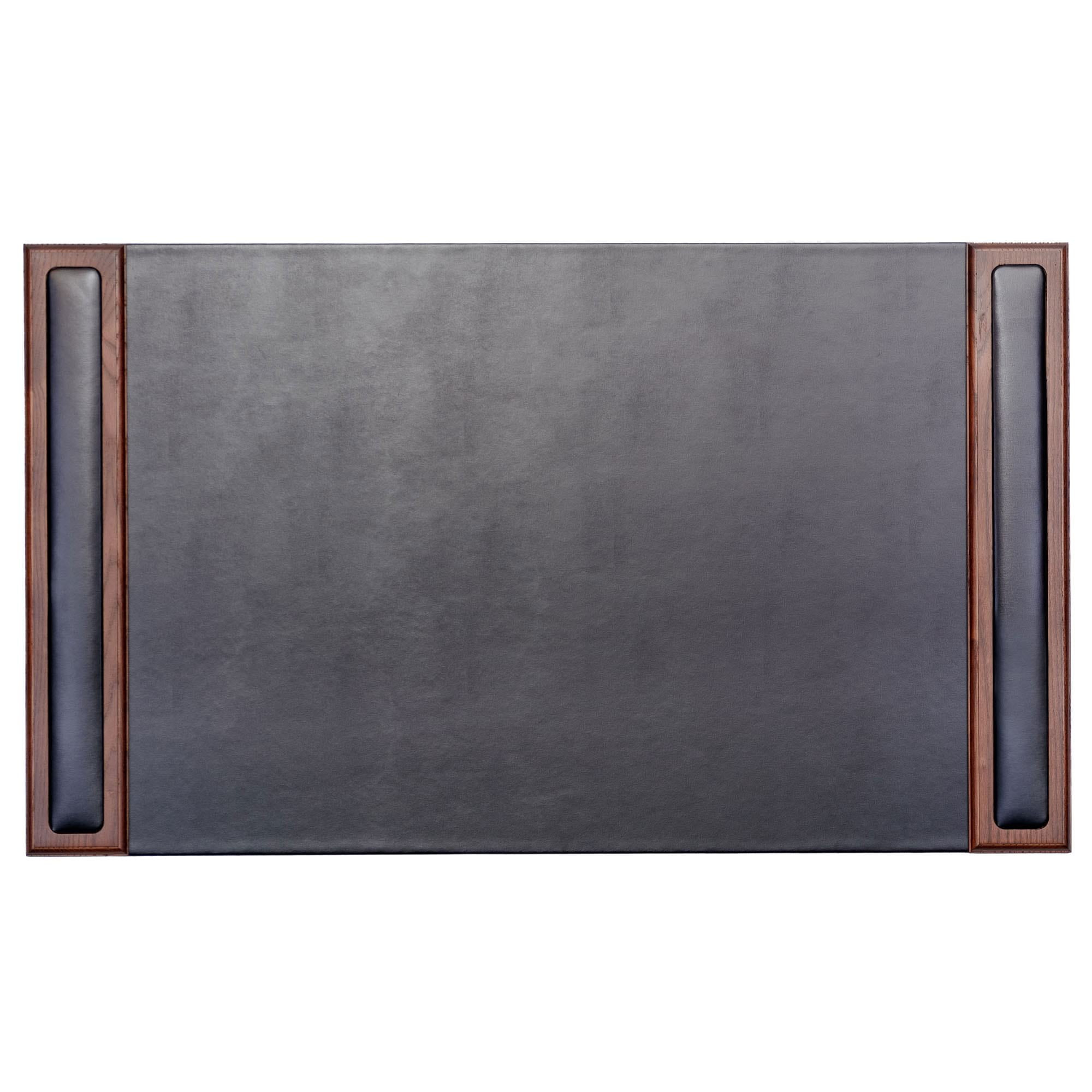 Walnut & Leather 34 x 20 Side-Rail Desk Pad