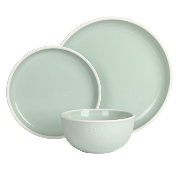 Wanda June Home Southern Serenity 12-Piece Aqua Solid Color Stoneware with White Rim Dinnerware Set by Miranda Lambert