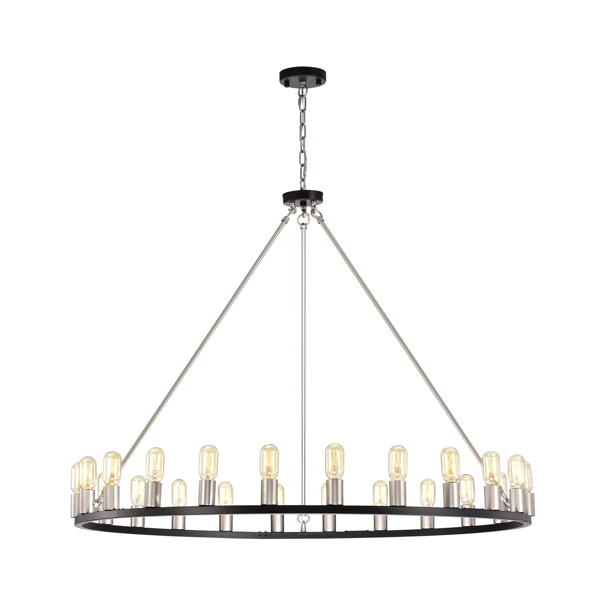 Warehouse of Tiffany Liam Matte Black Nickel 48-inch Round Wagon Wheel 24 Light Chandelier