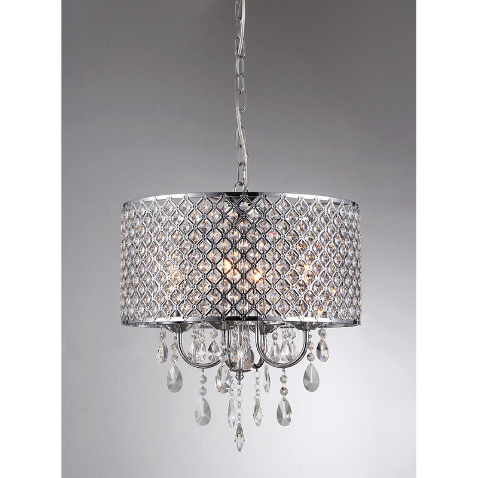 Warehouse of Tiffany 17" Round Chrome Finish Crystal Chandelier with 4 Lights - 9' x 17' x 17'