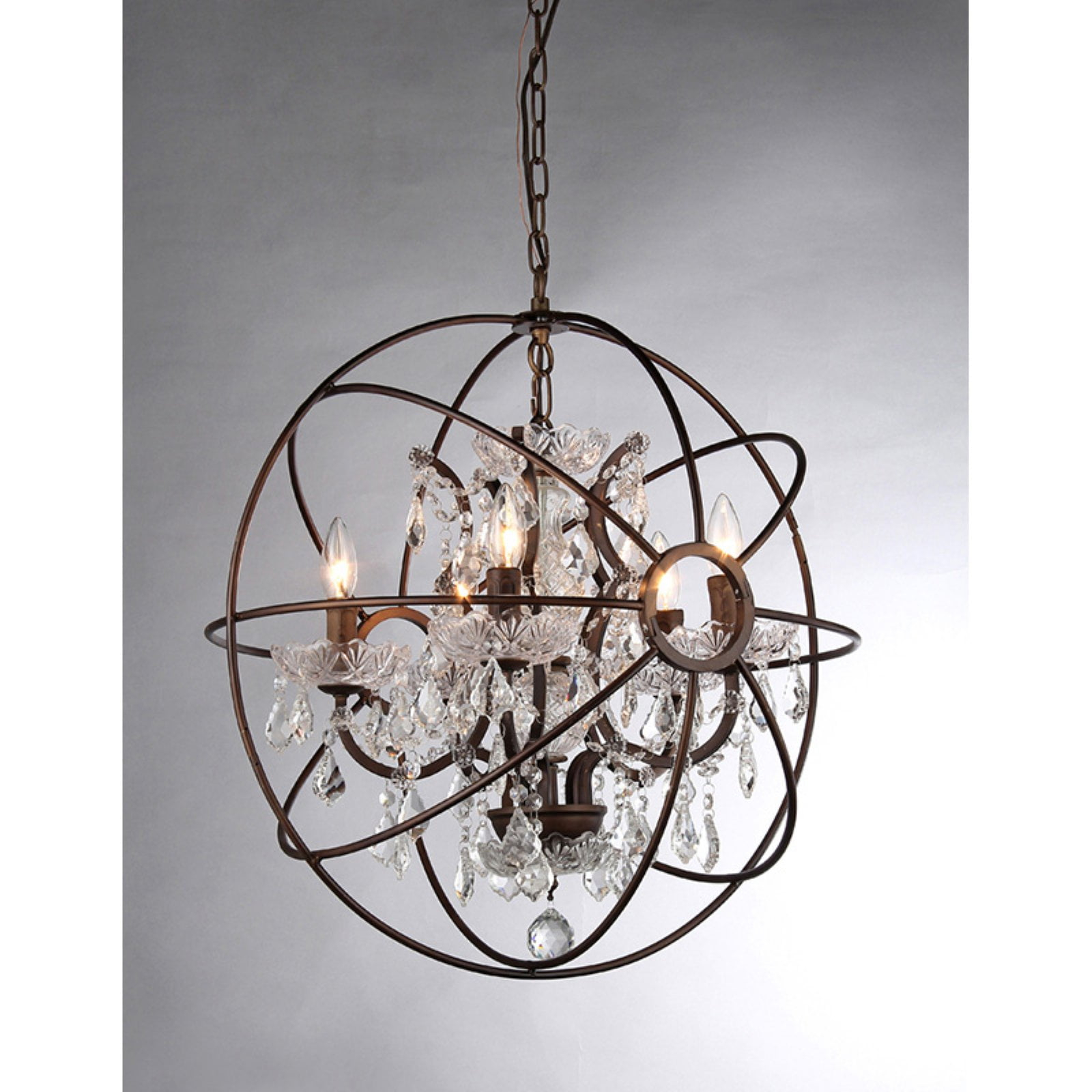 Warehouse of Tiffany Planetshaker II Antique Bronze and Crystal 6-light Chandelier