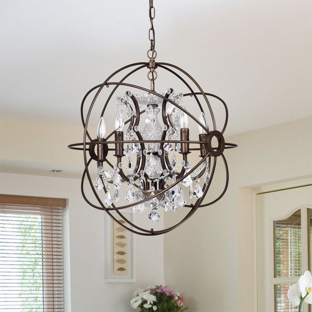 Warehouse of Tiffany Planetshaker II Antique Bronze and Crystal 6-light Chandelier