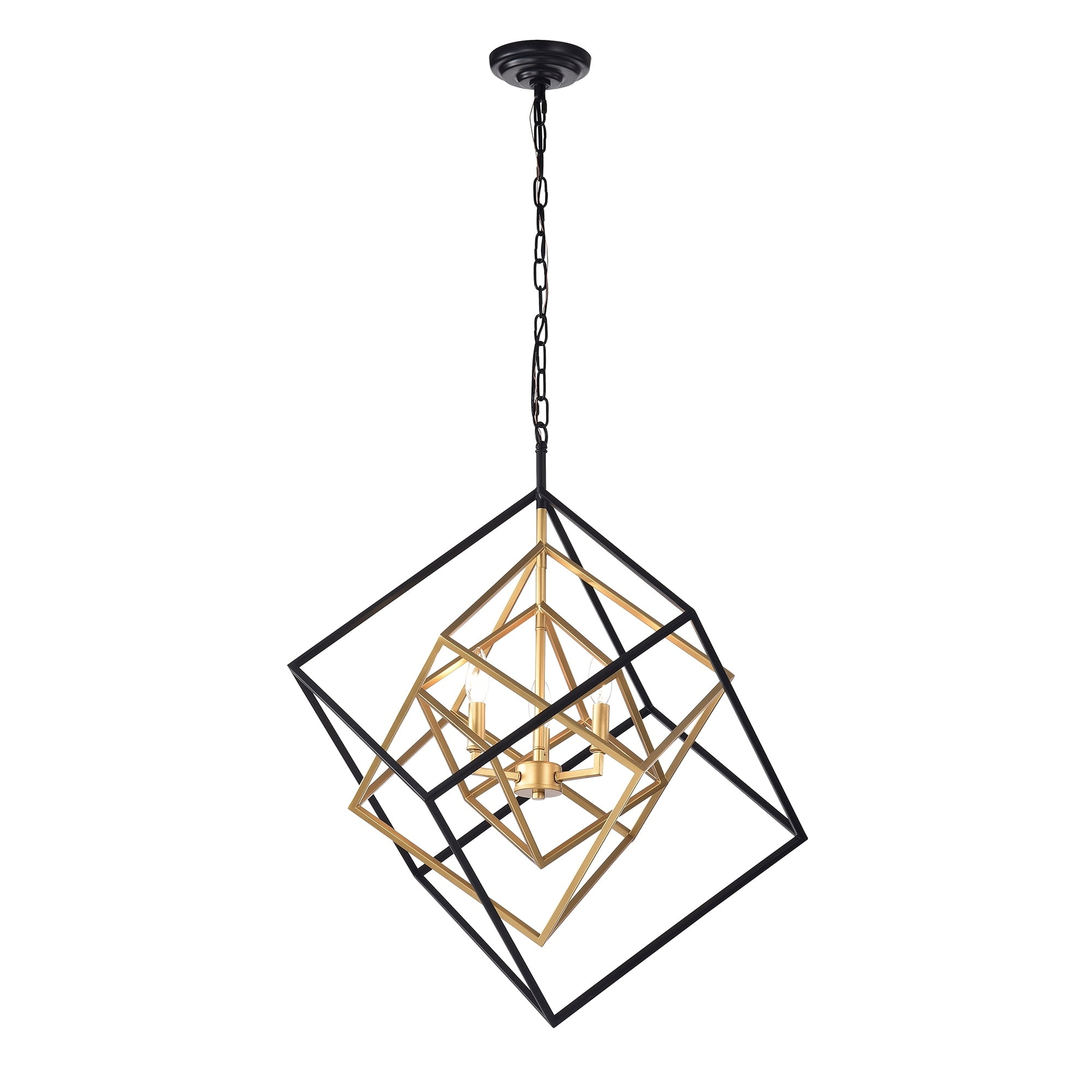 HM092-3B 25.6 in. Triplix 3-Light Geometric Chandelier, Gold & Matte Black