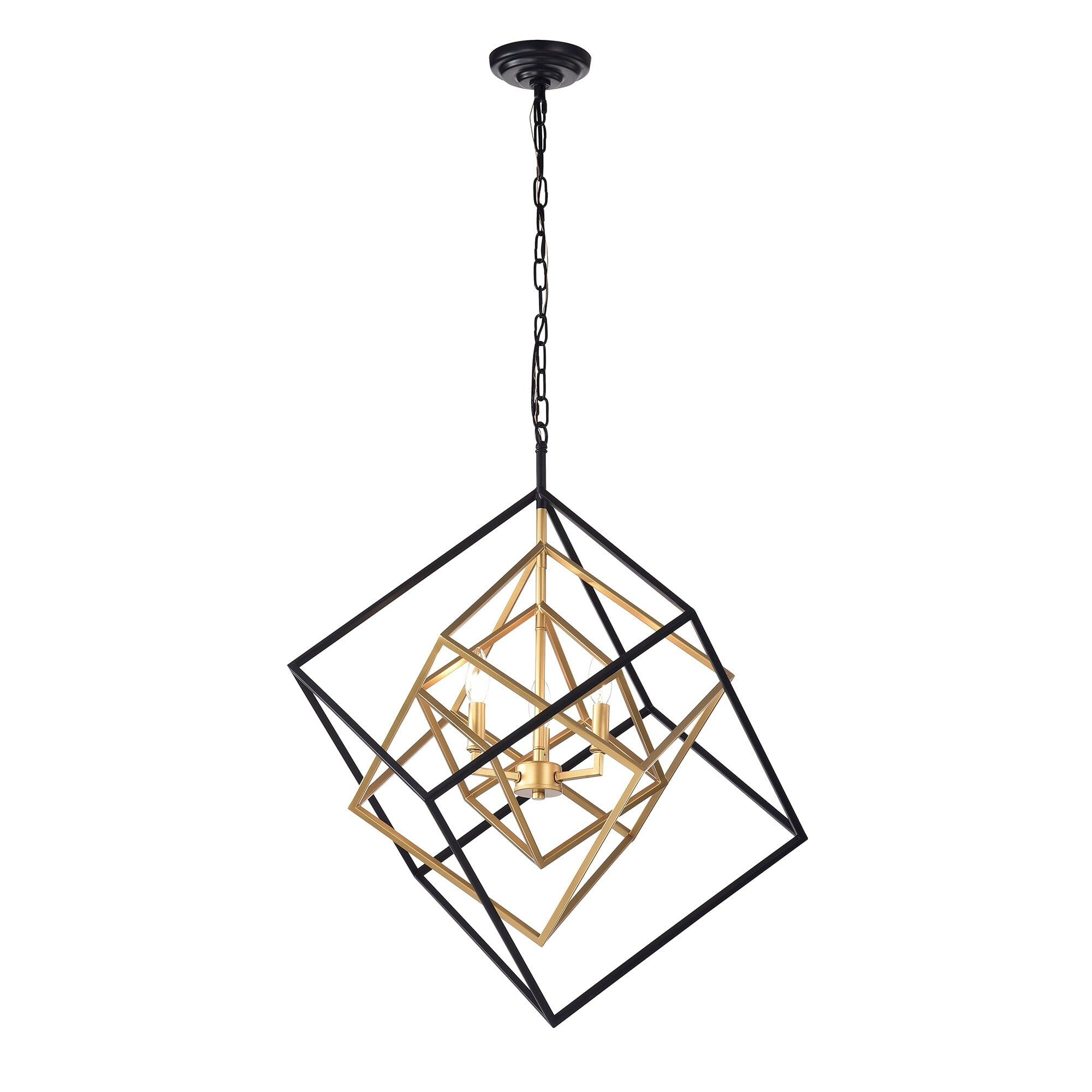 HM092-3B 25.6 in. Triplix 3-Light Geometric Chandelier, Gold & Matte Black