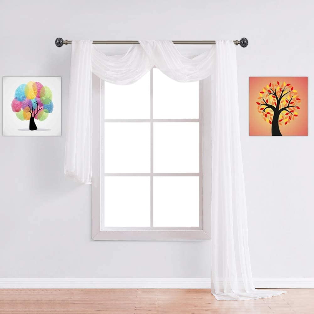 Warm Home Designs 18 Feet Sheer White Window Scarf. Valance Scarves are 55 x 216 Inches in Size.