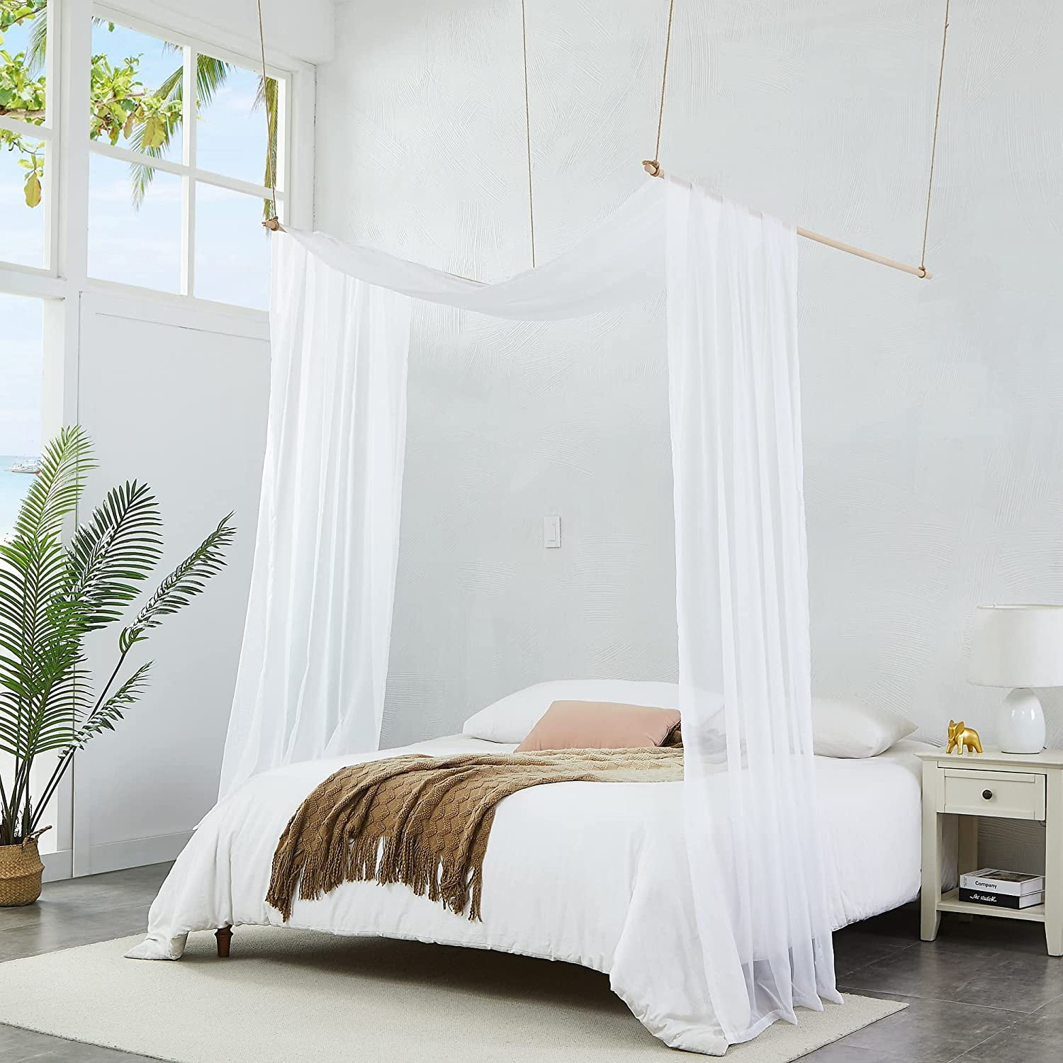 Warm Home Designs Bed Canopy Drapes Sheer White Bedroom Decoration Curtains, 55" x 144"