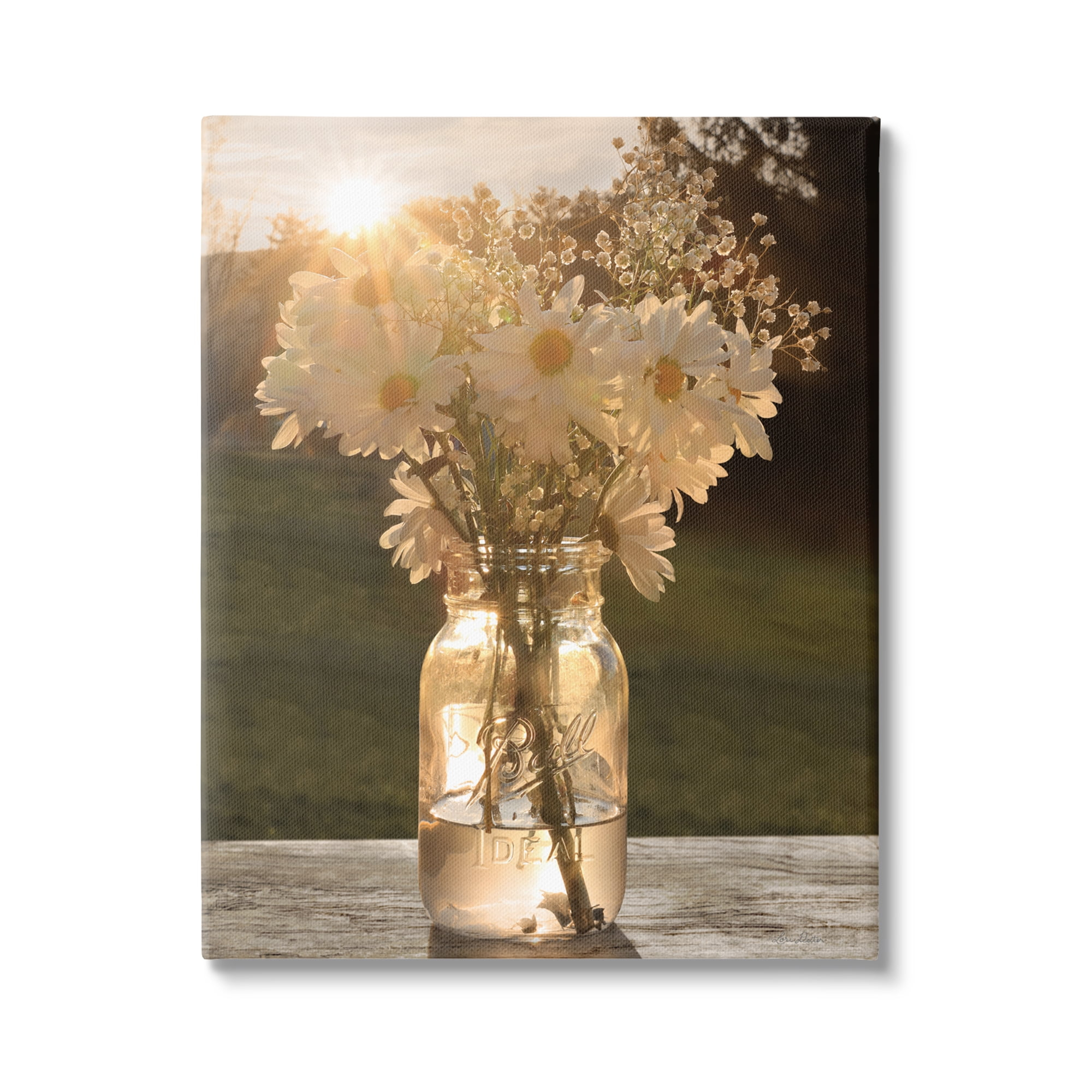 Warm Meadow Daisies Mason Jar Rural Picnic Flowers 36" x 48" Framed Painting Canvas Art Print, by Stupell Home Décor