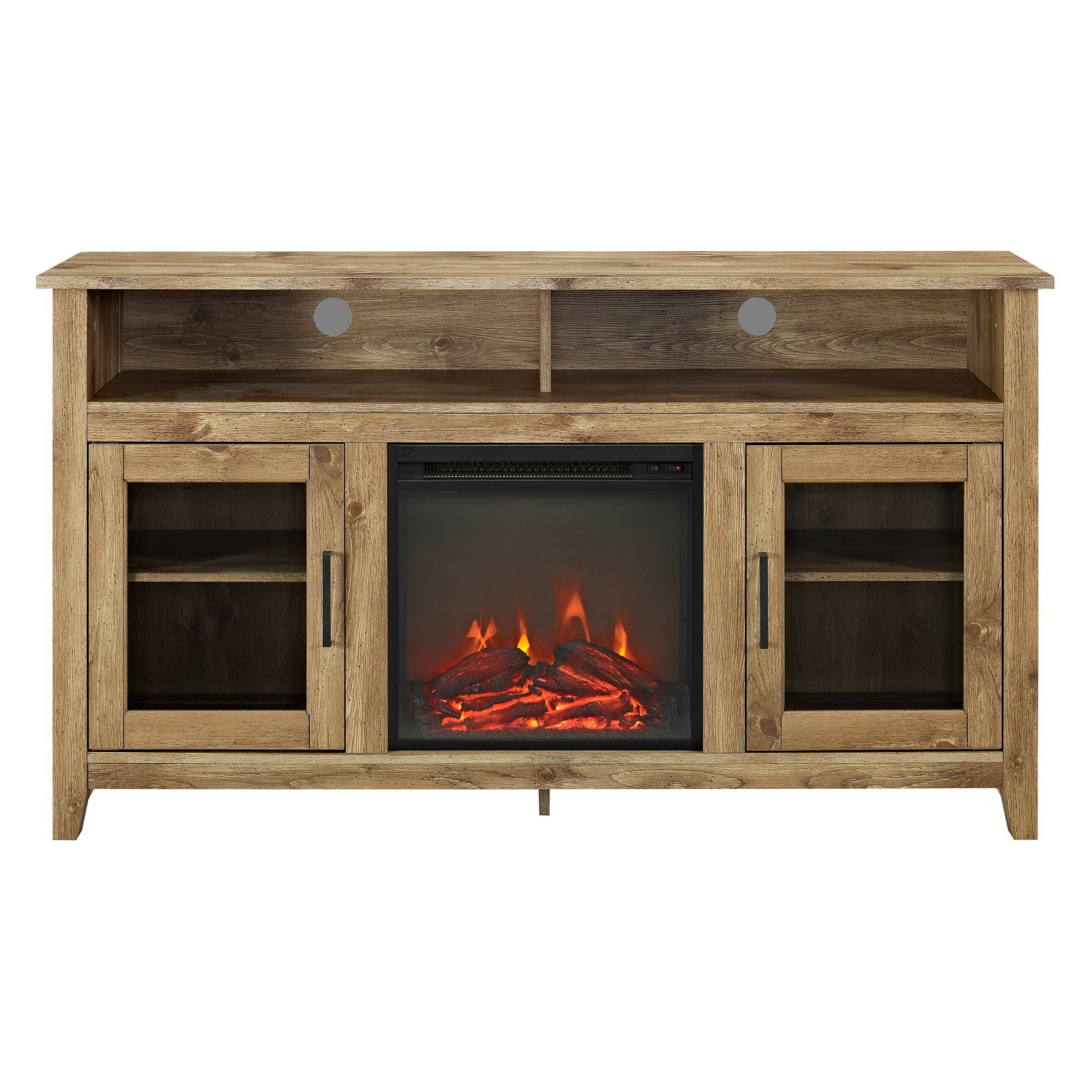 Wasatch 58" Transitional Fireplace Glass Wood TV Stand - Barnwood Brown