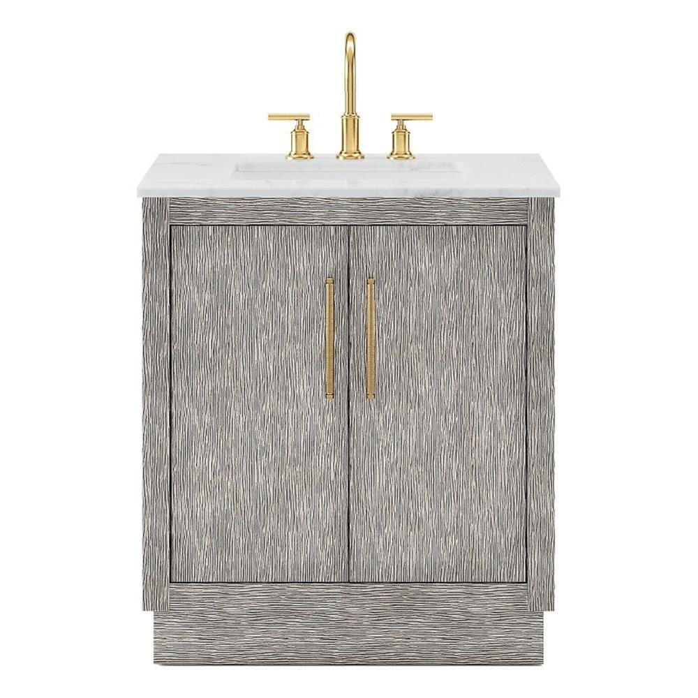 Water Creation 30" Wood Single Bathroom Vanity in Gray Oak & Gold