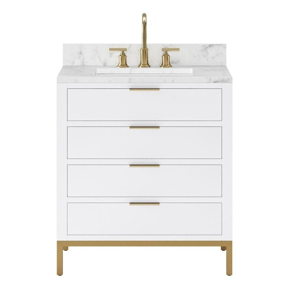 Water Creation Bristol 30" Wood Single Bathroom Vanity in Pure White/Gold