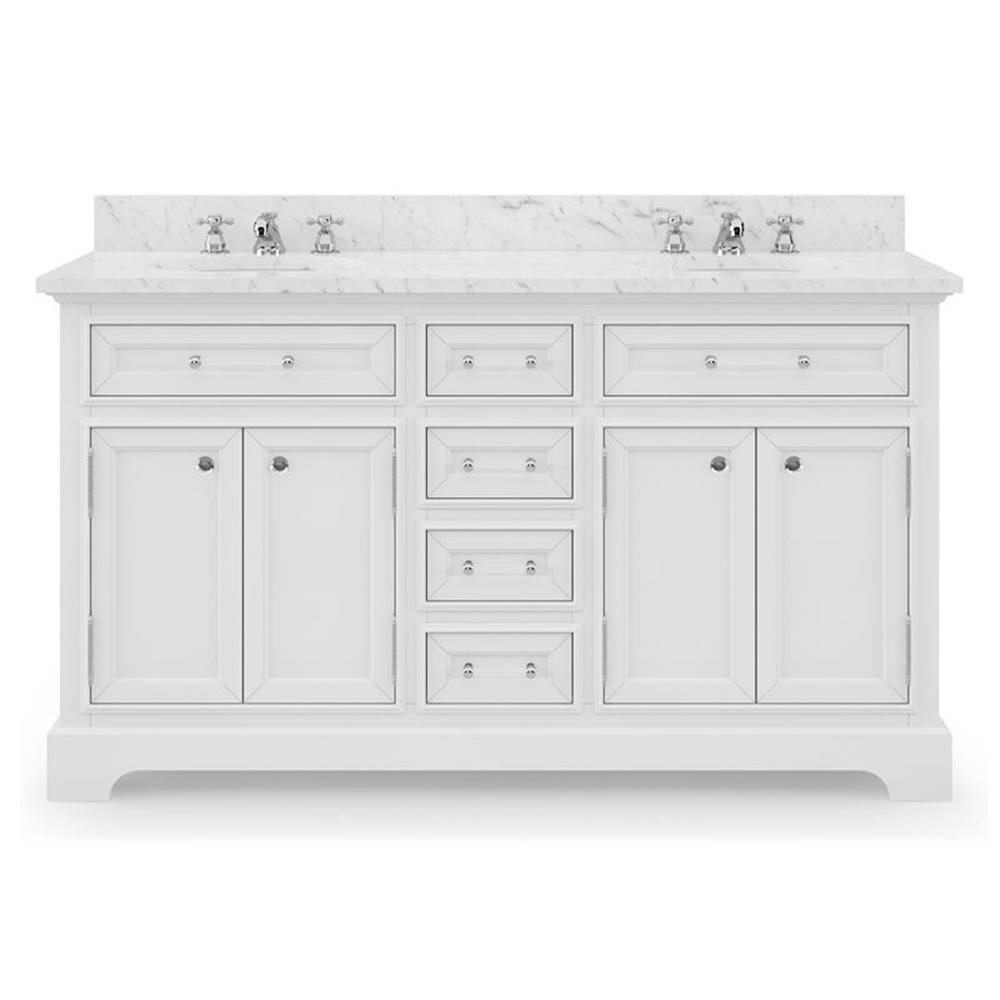 Water Creation Derby 60" Wood Double Bathroom Vanity in Pure White & Chrome