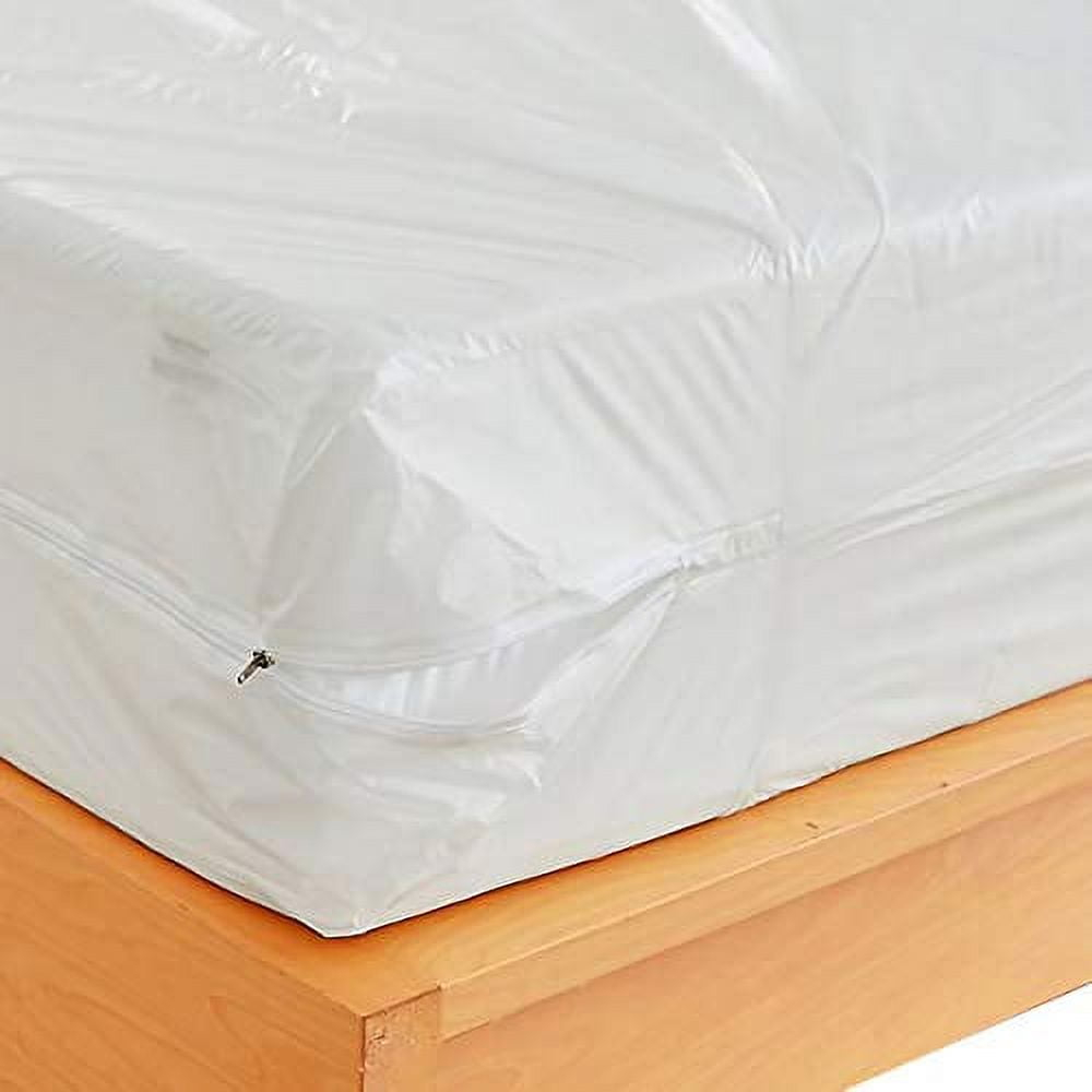 Waterproof Zippered Plastic Mattress Protector Encasement, Vinyl Mattress Cover Proof (Queen)