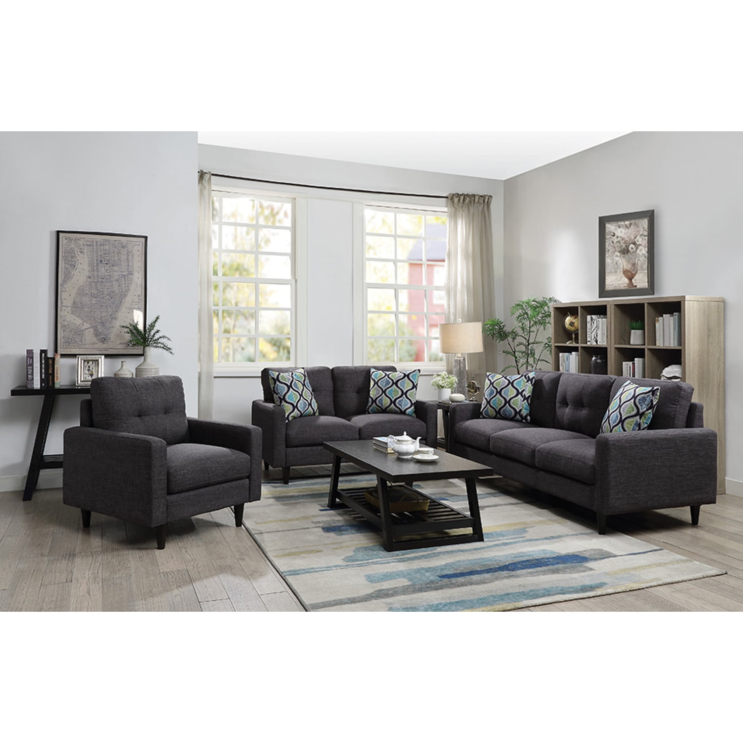 Coaster Watsonville 2-piece Track Arm Fabric Upholstered Sofa Set in Gray