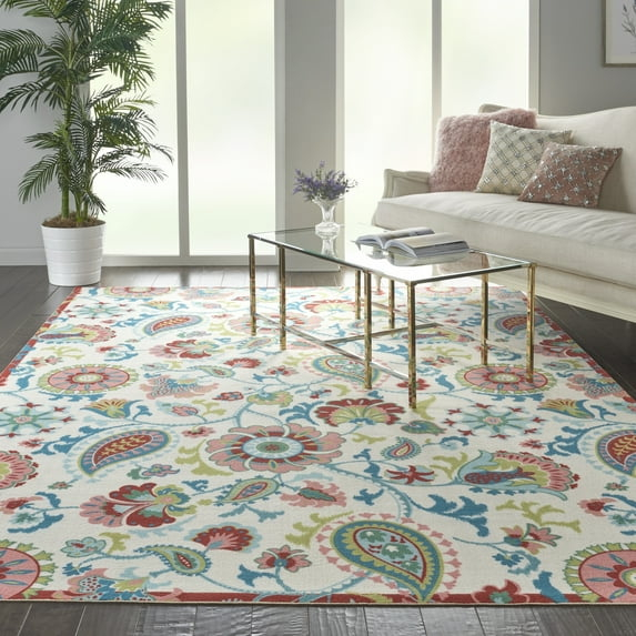 Waverly Sun N' Shade Indoor/Outdoor Ivory 7'9" x 10'10" Area Rug, (8x11)