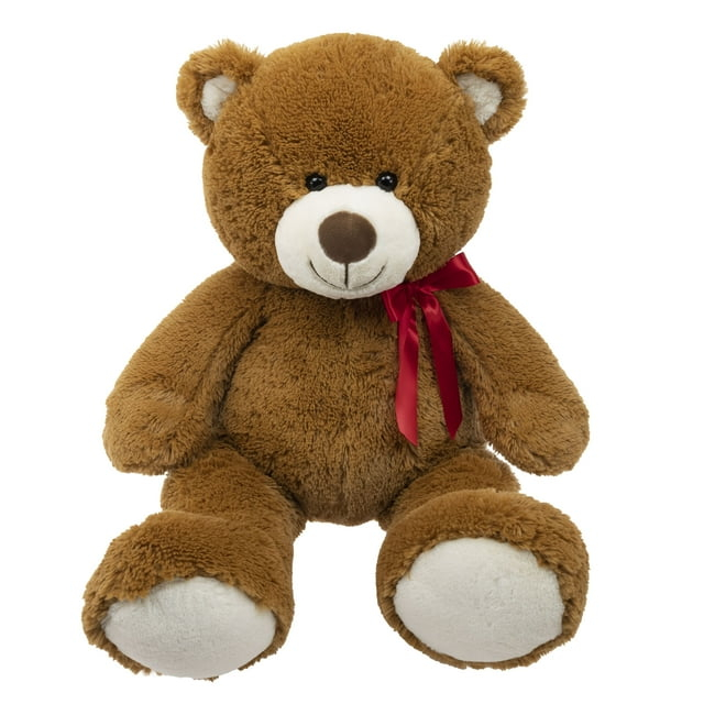 Way to Celebrate 33 inch Jumbo Plush Brown Bear with Red Ribbon, Child Ages 3 and up
