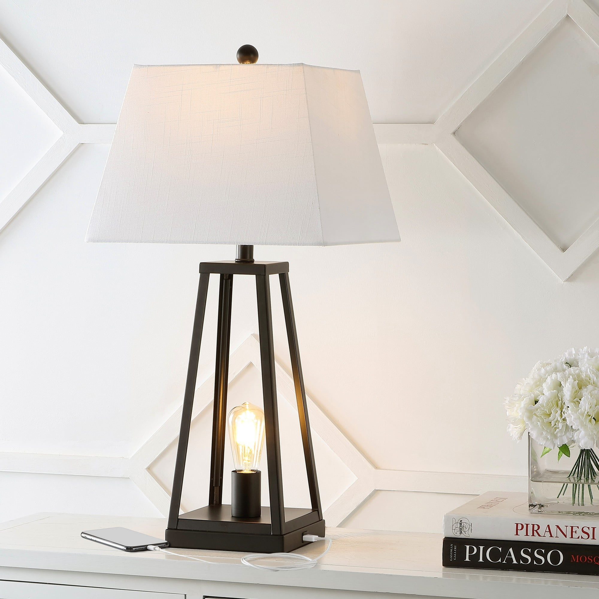 JONATHAN Y Noah 28.5" Classic Industrial Iron Nightlight LED Table Lamp with USB by JONATHAN  Y
