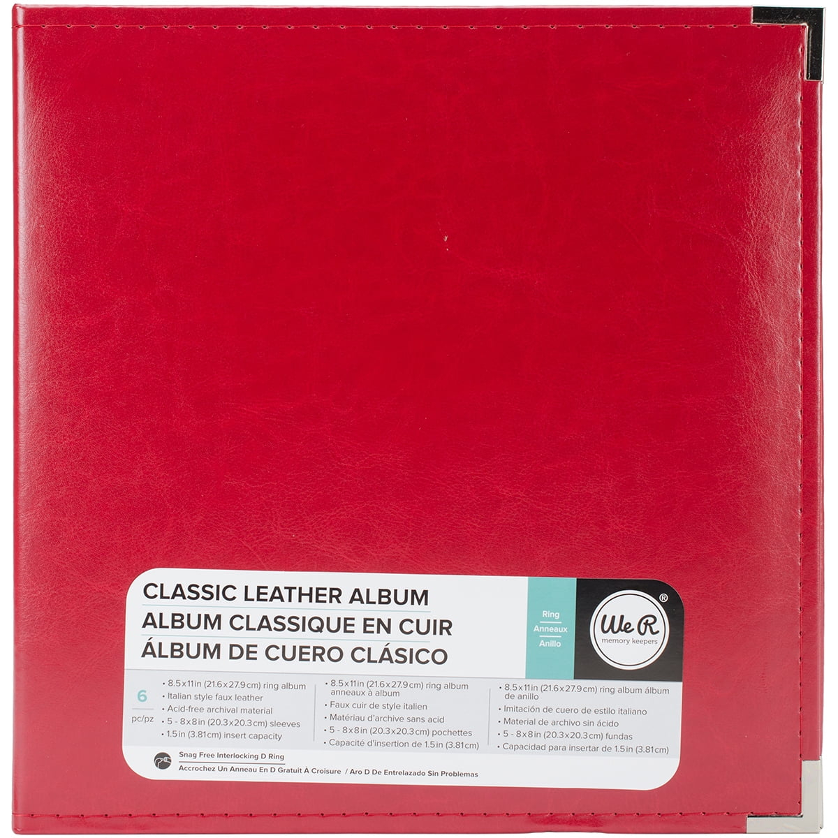 We R Classic Leather D-Ring Album 8.5"X11"-Real Red