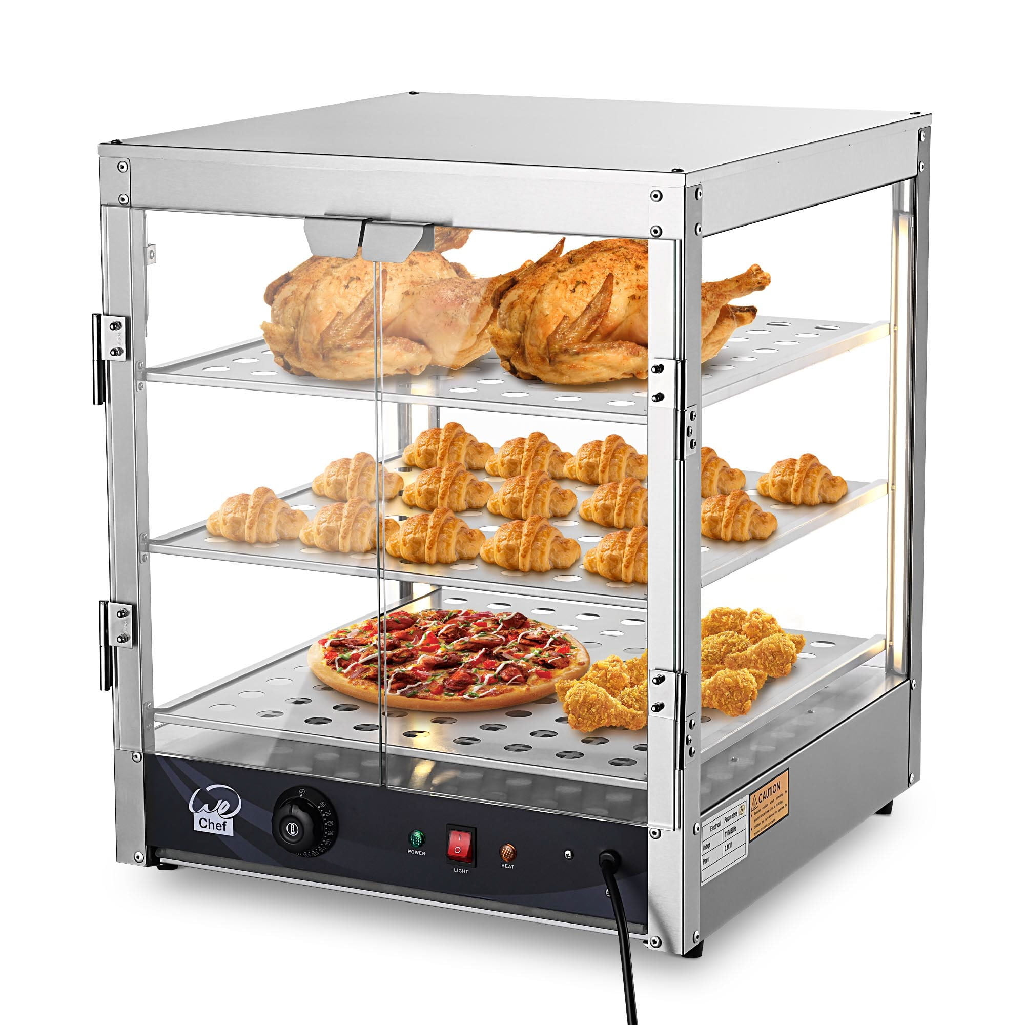 WeChef 20" Commercial Countertop Food 3-Tier Pizza Warmer with LED Adjustable Lighting Food Heater Display Case Stainless Steel for Buffet Restaurant Pizza Display Case