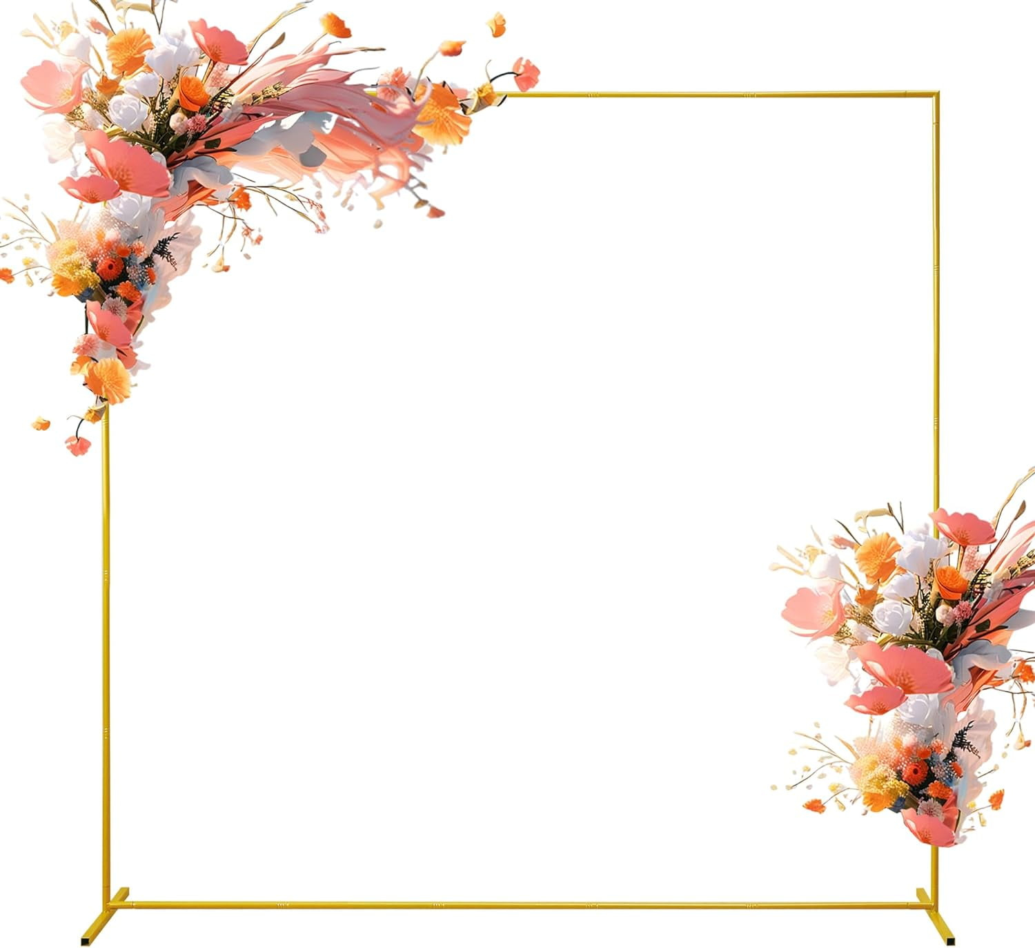Wedding Arch Backdrop Stand, 6.6x6.6 FT Gold Wedding Arches for Ceremony Square Metal Balloon Arch Stand Garden Arbor Frame for Wedding Birthday Party Baby Shower Photo Booth Background Decoration