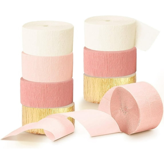 Wedding Party Decorations, 8 Rolls Pink Gold Crepe Paper Streamers for Wedding, Bachelorette, Birthday, Baby Bridal Shower, Valentines Day Party Backdrop Decorations (1.77inch x 82ft)
