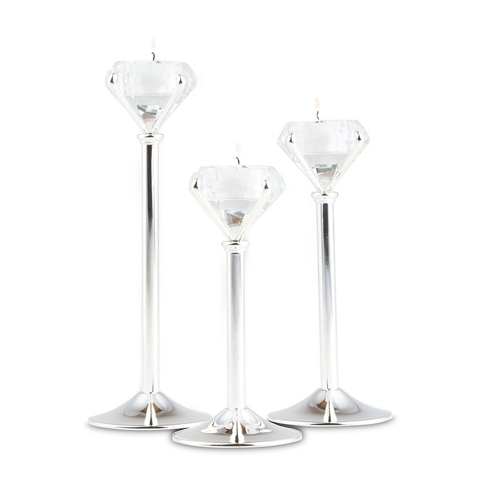 Weddingstar Diamond Shaped Tealight Holders - Silver - Set of 3